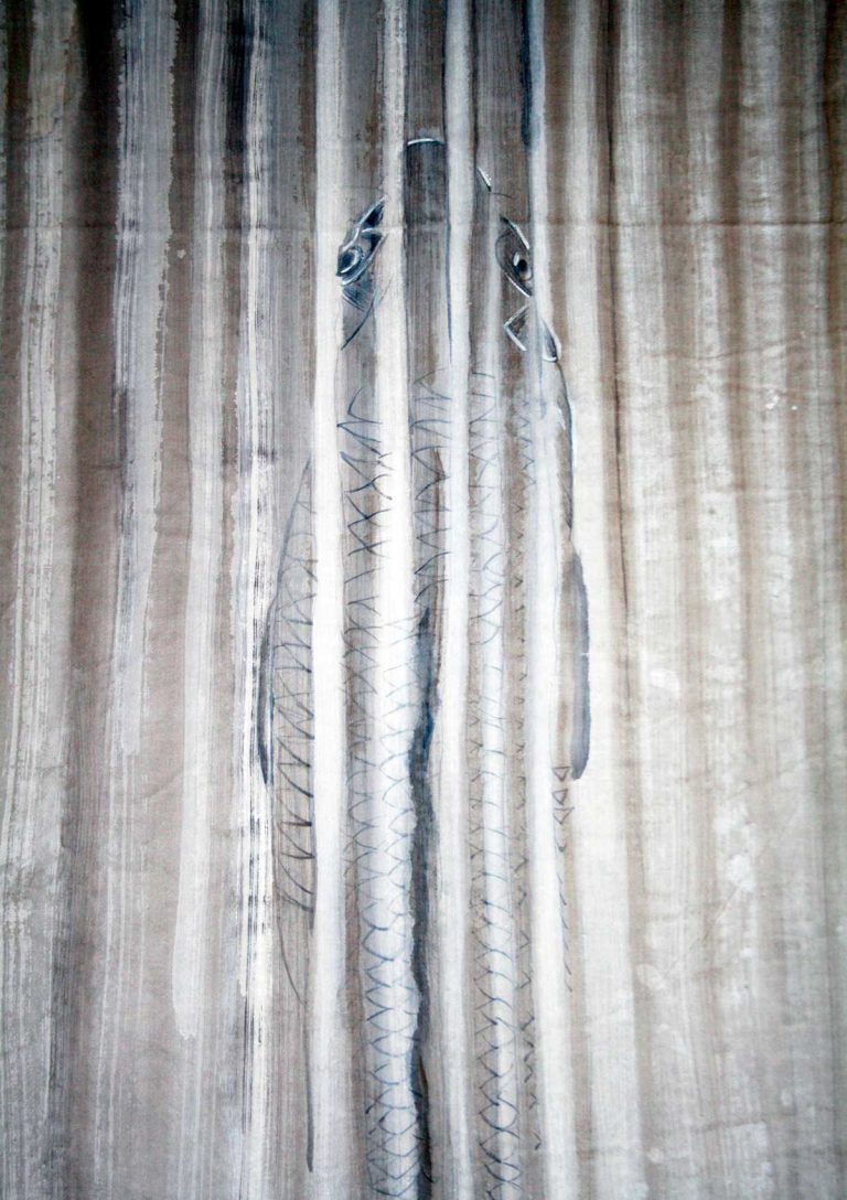 pittura in stile giapponese - Pesce, cascata (dettaglio)