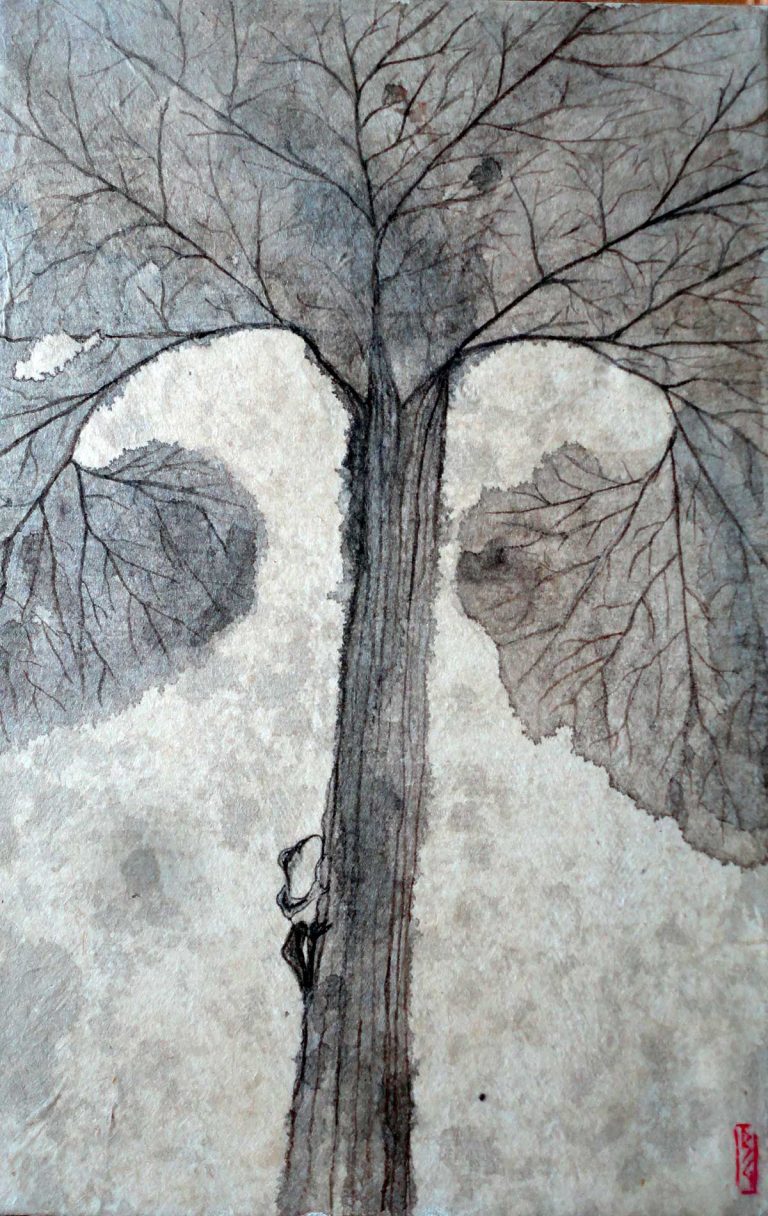 pittura in stile giapponese - Rana su albero